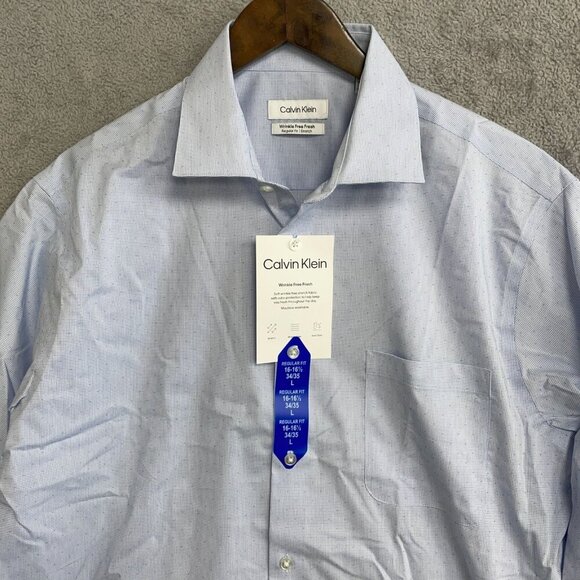 NEW Calvin Klein Men's L Button down Dress Shirt Regular Fit Light Blue Pattern - Picture 8 of 9